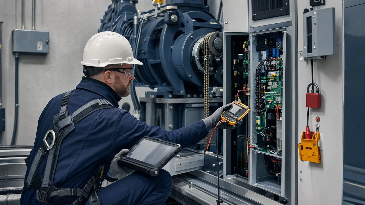 Elevator inspectors carrying out professional field inspection work