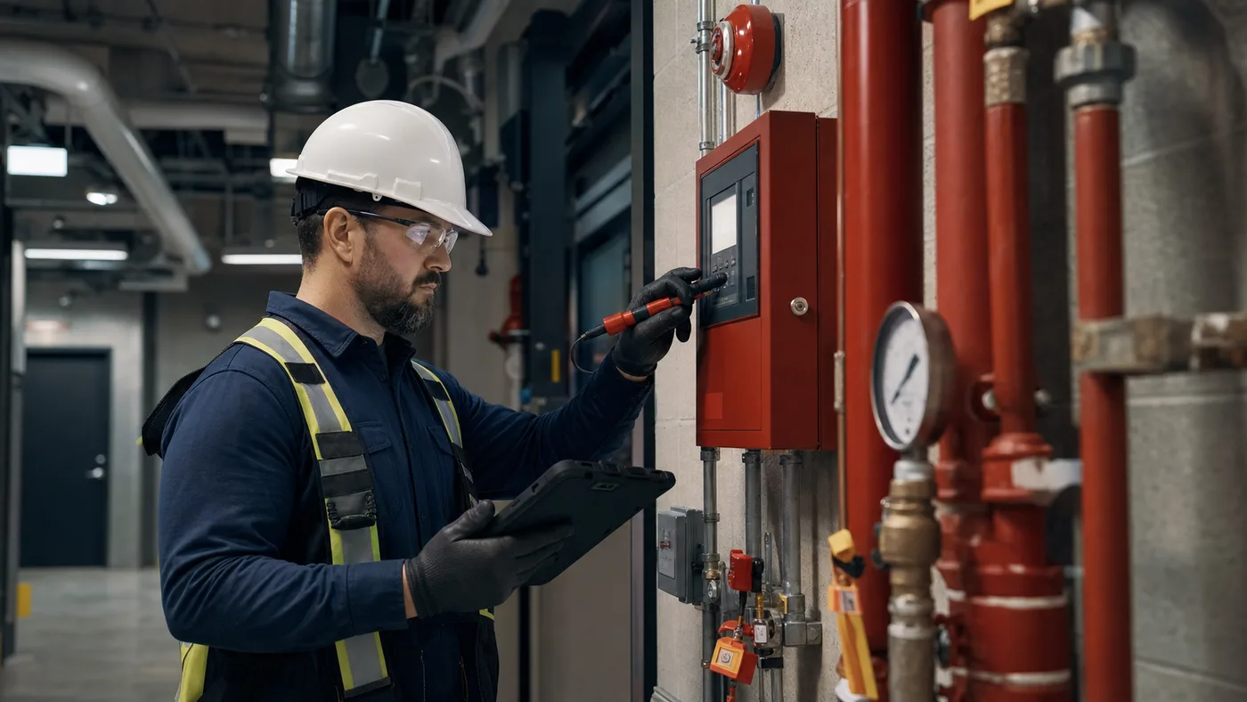 Fire-safety inspectors carrying out professional field inspection work