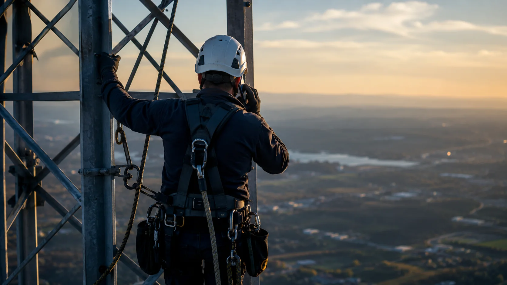 Telecom tower technicians carrying out professional field inspection work